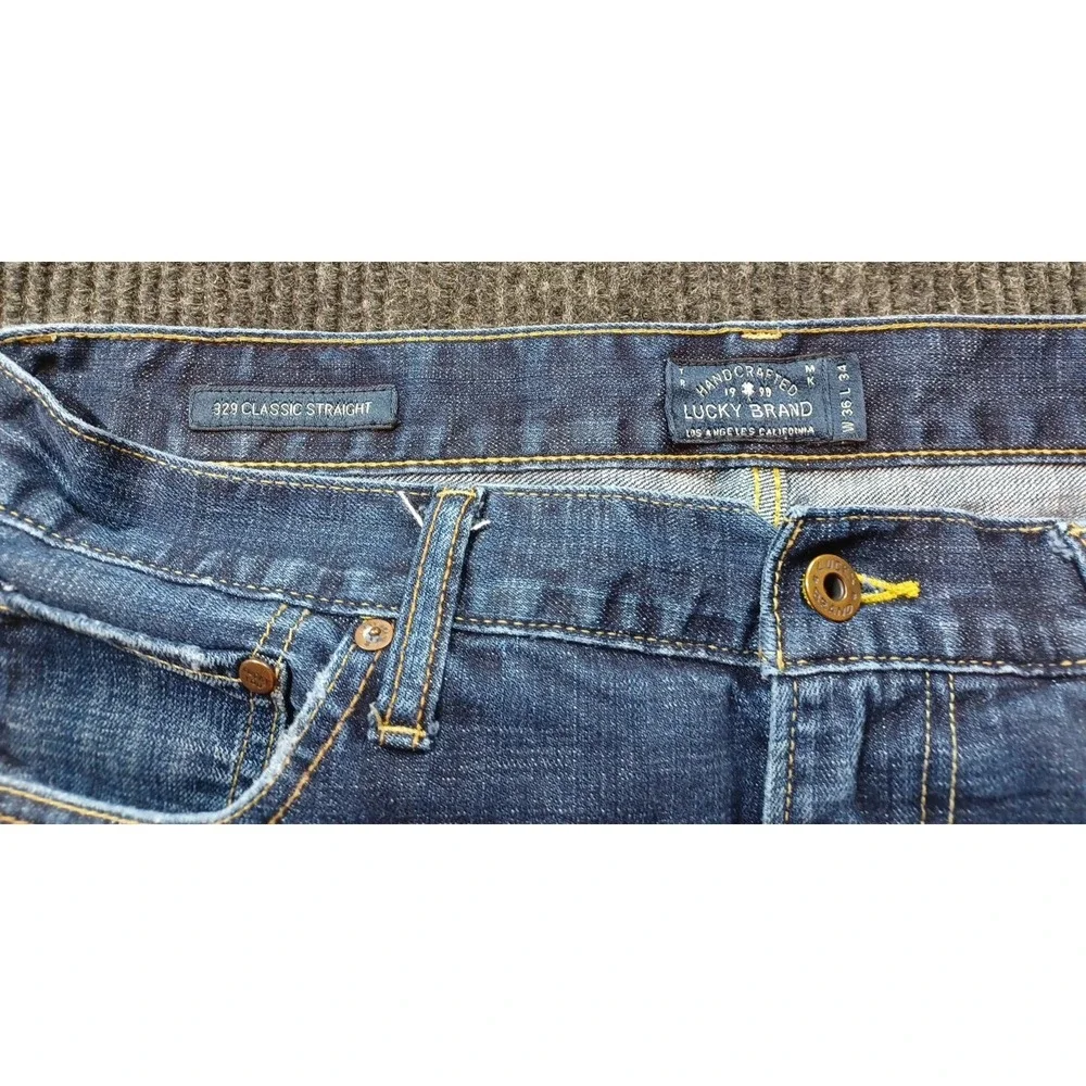 Lucky Brand Men Blue Jeans 329 Classic Straight Leg 36 X 34 Dark Wash‎ Casual